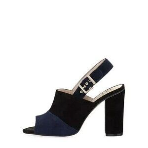 Neiman Marcus Black Blue Suede Open Toe Slingback Strap Heels Size 7.5
